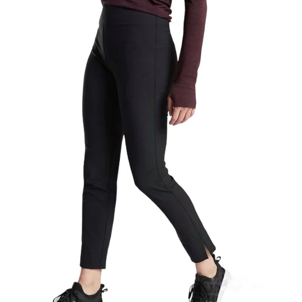 Athleta Wander Slim Ankle Pant Black Size 8 Stretch Side Zip Hiking Travel Comfy